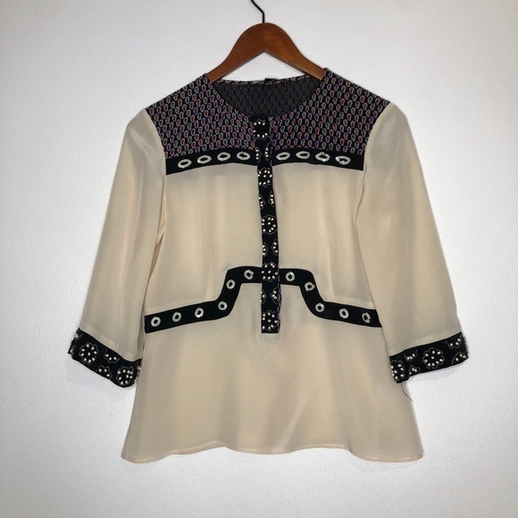 Nanette Lepore Beaded Silk Blouse HAS STAIN Small - Picture 1 of 8